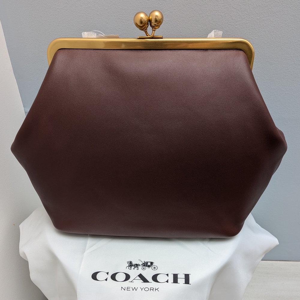Coach Kisslock Frame Bag In Maple Brown/Large